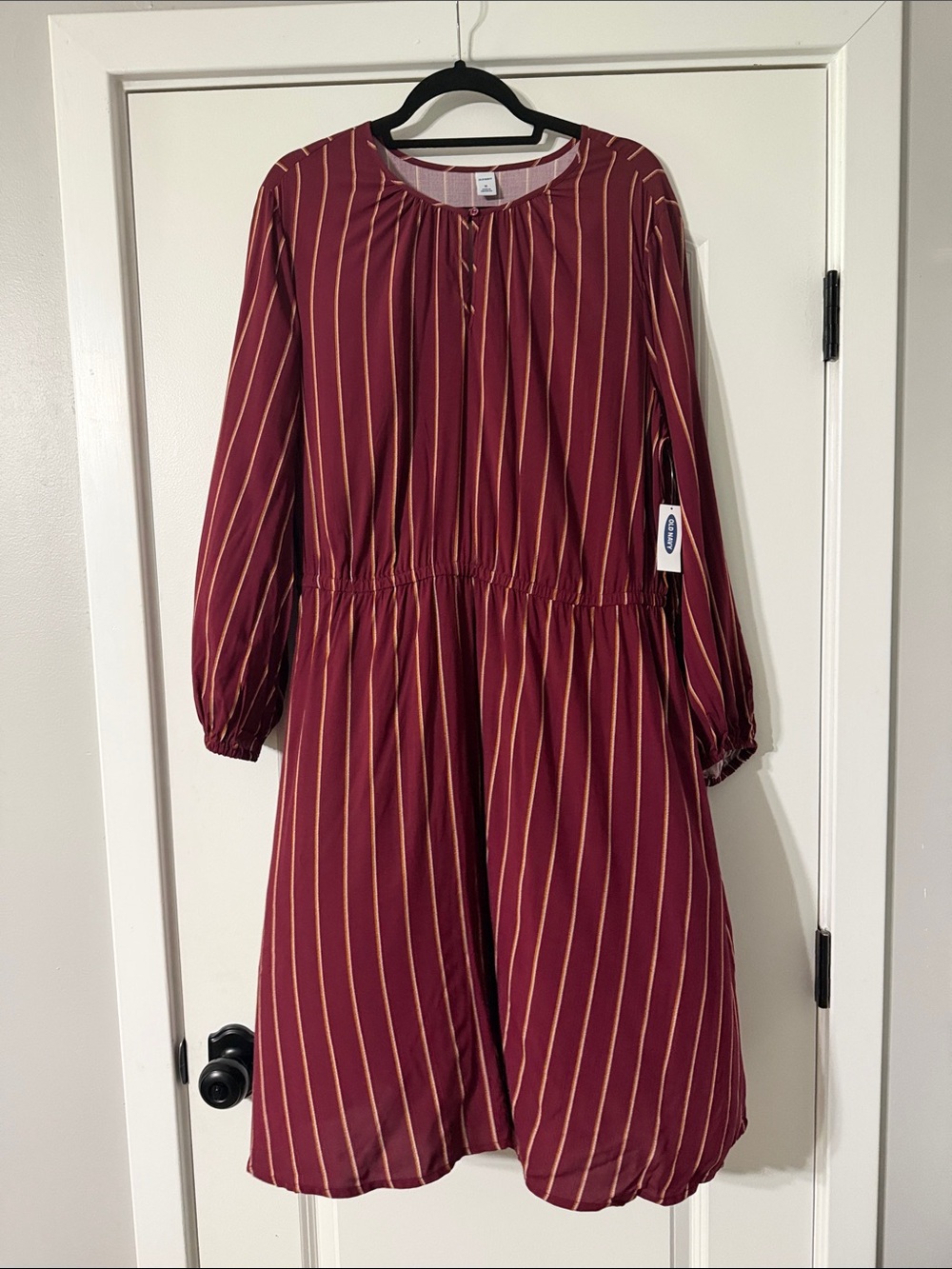 Old Navy Burgundy Long-Sleeve Striped Midi Dress